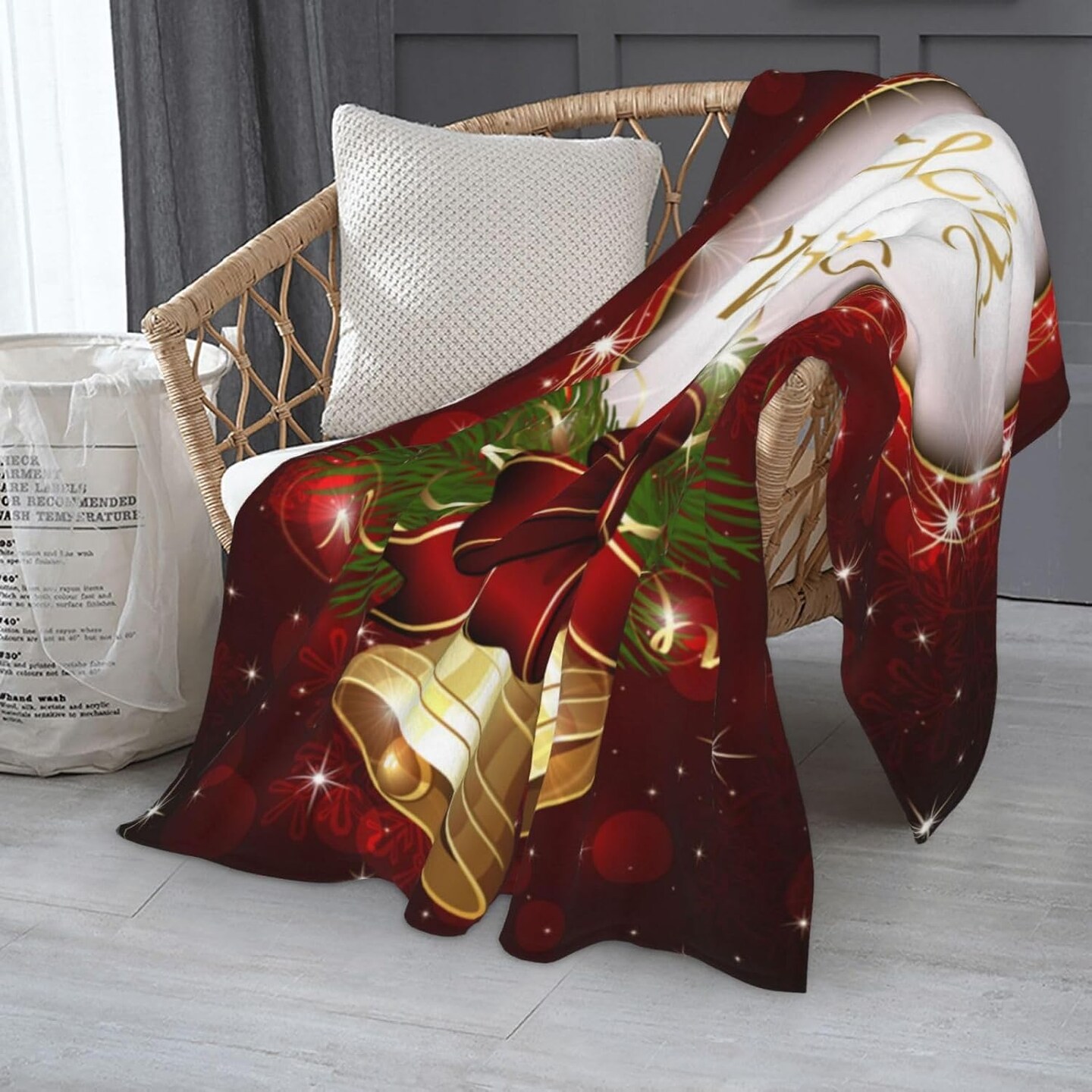 Throw Blanket Merry Christmas Bell Snowflake Bed 50 X 60 Inch Soft Lightweight Fluffy Warm for Sofa Couch All Seasons Cozy Cover Quilt