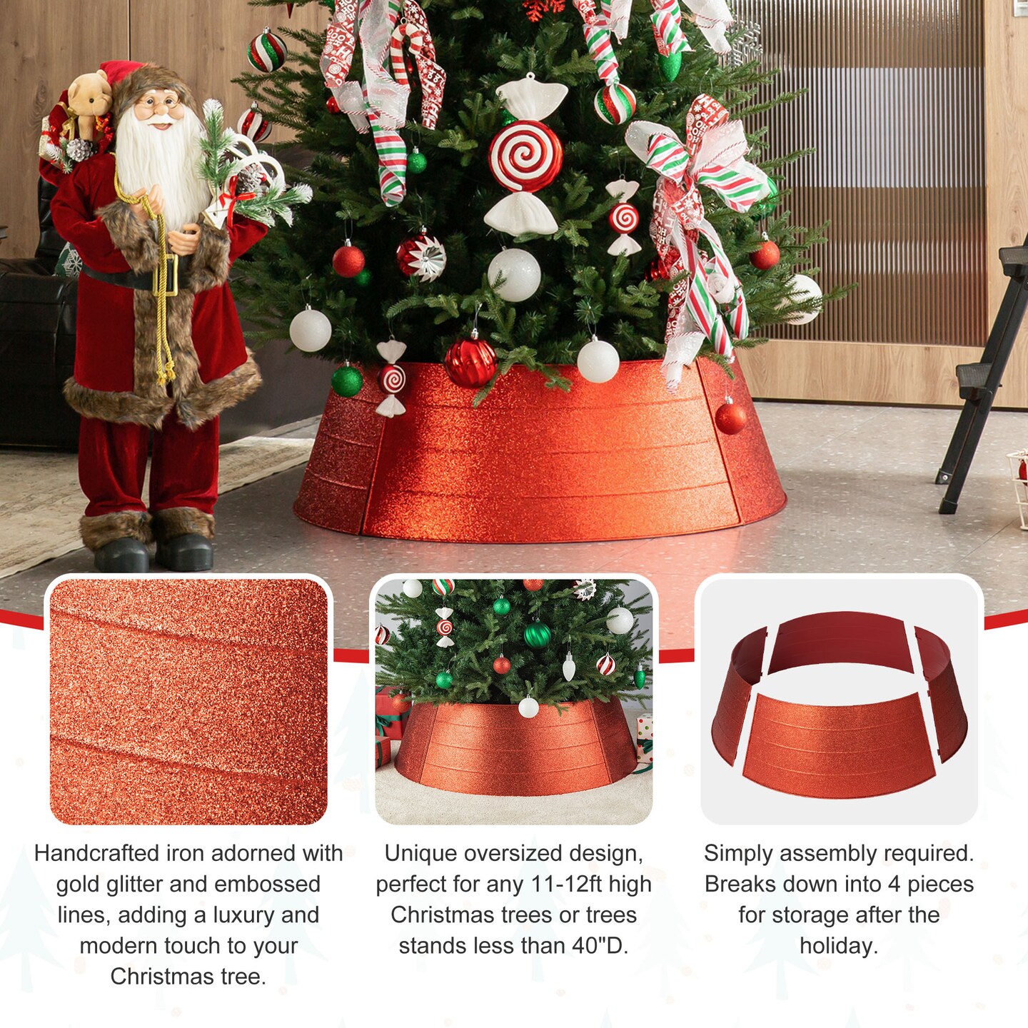 25.75&#x22;D/40.5&#x22;D Gold/Red Metal Glitter Tree Collar