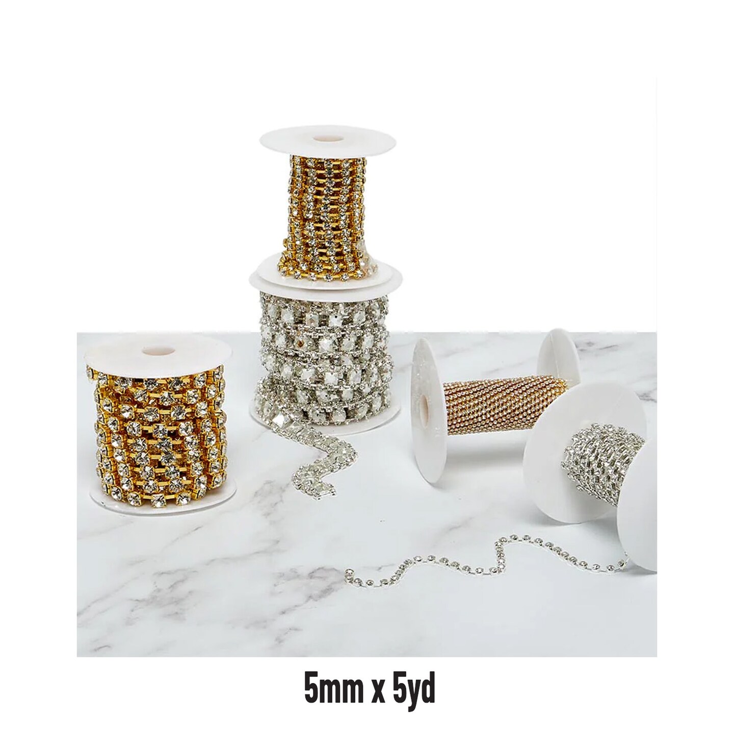 Glamorous Rhinestone Chains in Silver and Gold 5 Yards