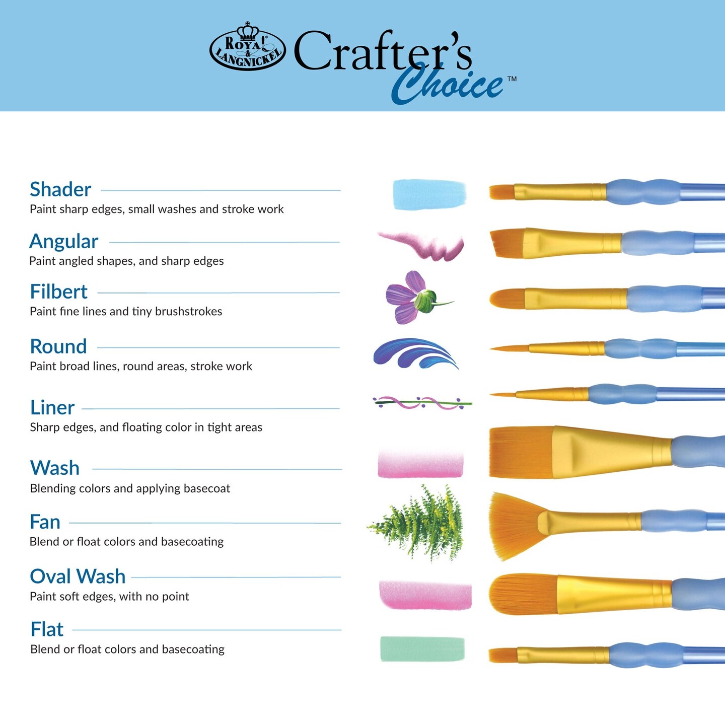 RCC 214 | Crafter&#x27;s Choice&#x2122; 4pc Golden Taklon Angular Brush Set