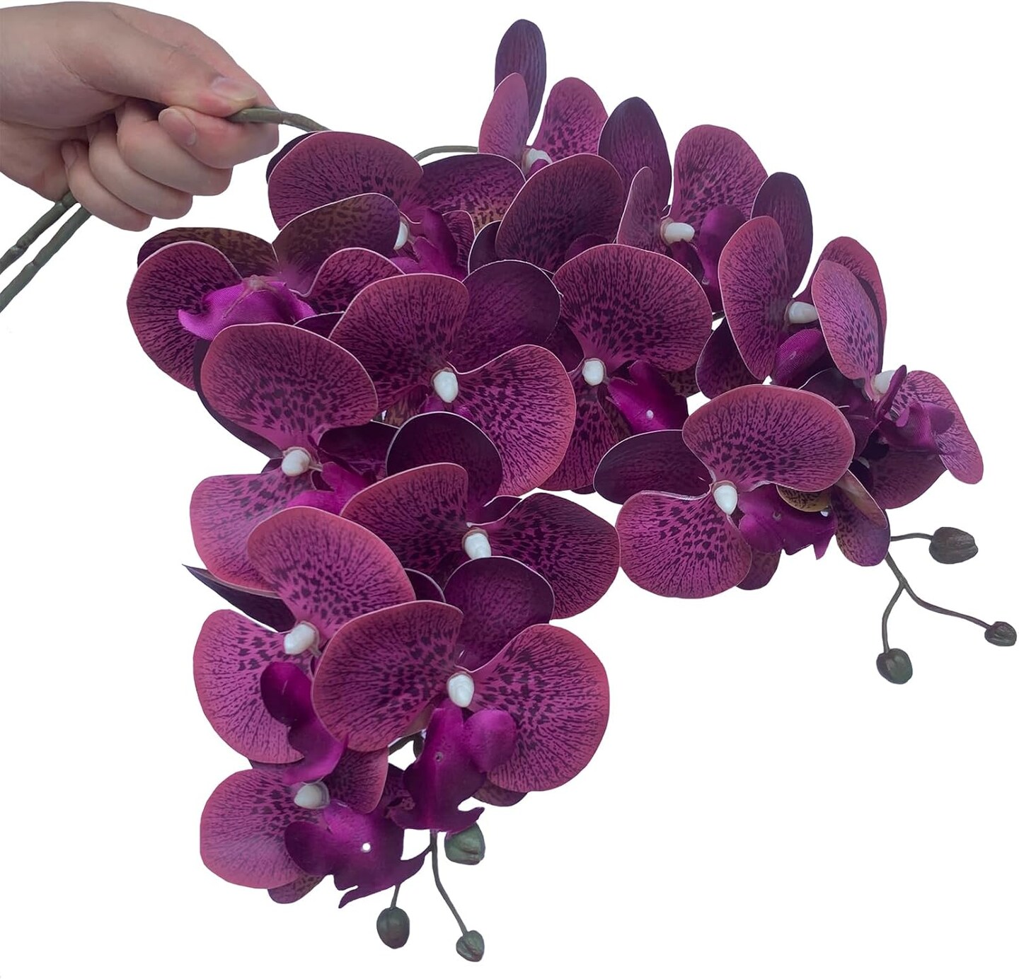 6 Pcs Artificial Phalaenopsis Flowers with 4 Bundles Leaves Artificial Orchid Flowers Stem Plants for Home Décor (Purple Piebald)