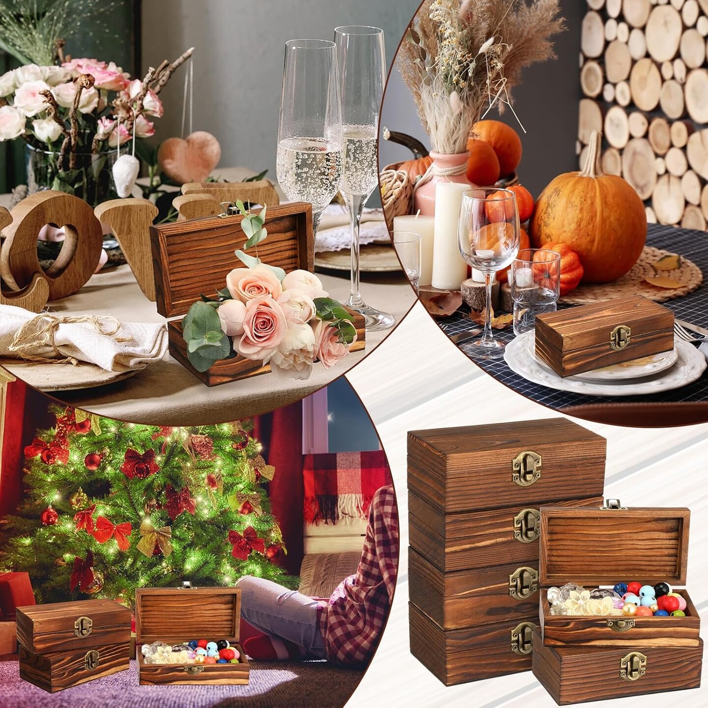 12 Pcs Wooden Boxes for Crafts 5.9 x 3.1 x 2 Inch Small Unfinished Wooden Boxes with Hinged Lids DIY Jewelry Box Gift Box Keepsake Treasure Chests