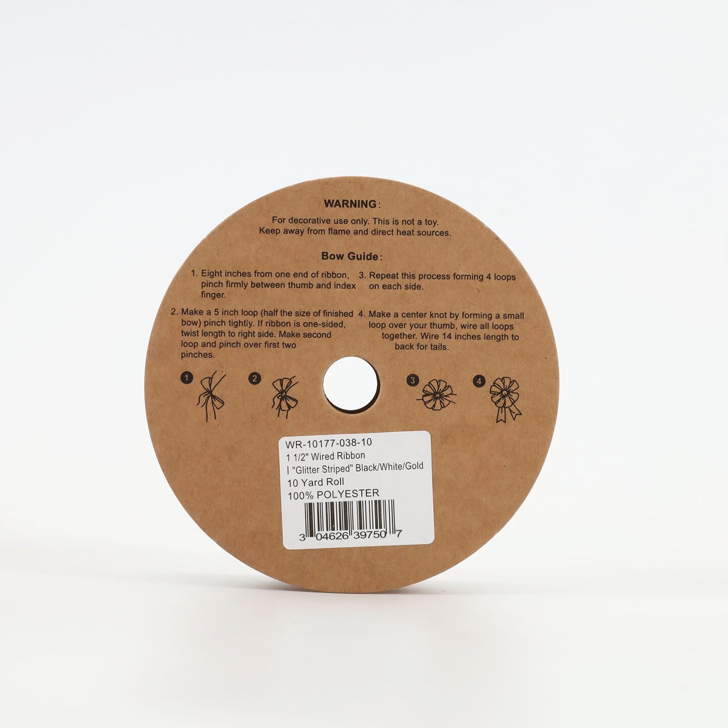 LaRibbons 1 1/2" Wired Ribbon | "Glitter Striped" Black/White/Gold | 10 Yard Roll