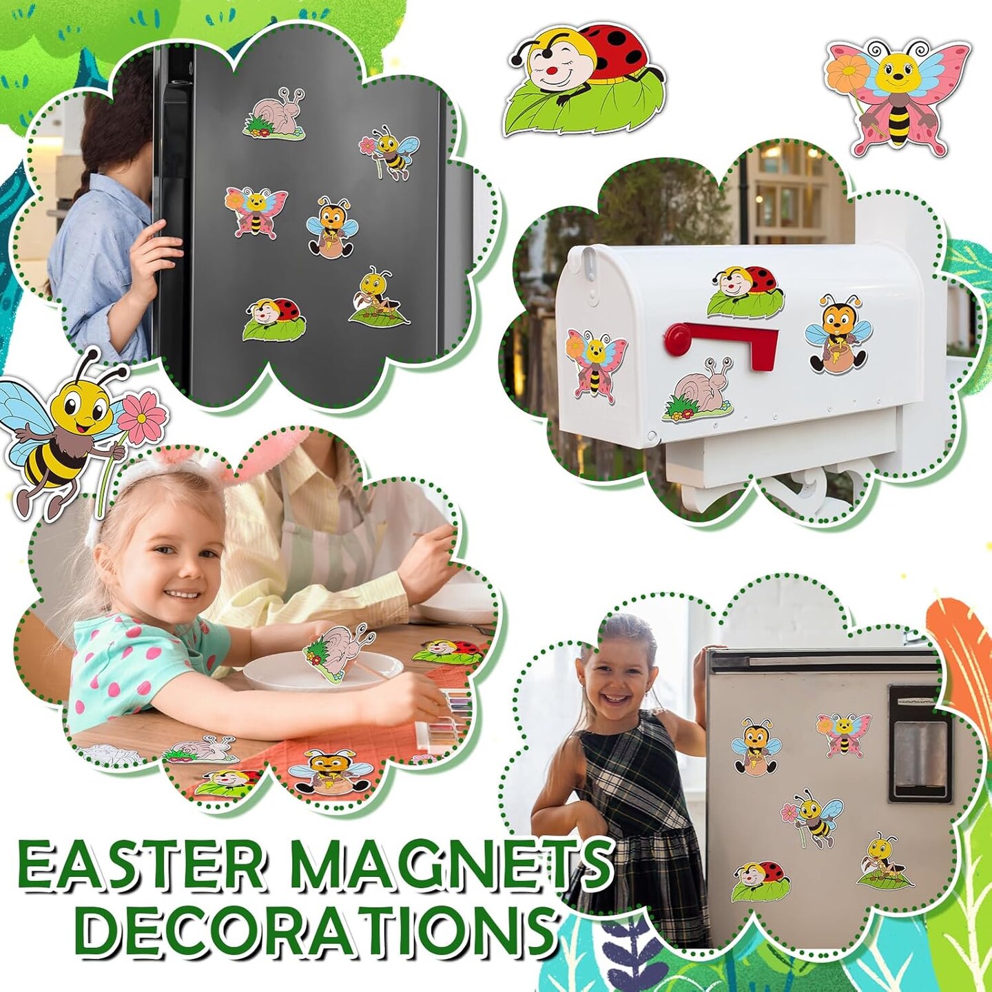 36 Pcs 18 Styles Spring Insect Magnets Crafts Color Your Own Bug Magnets DIY Spring Crafts Butterfly Ant Decoration for Home Refrigerator Car Decor Party Door Supplies