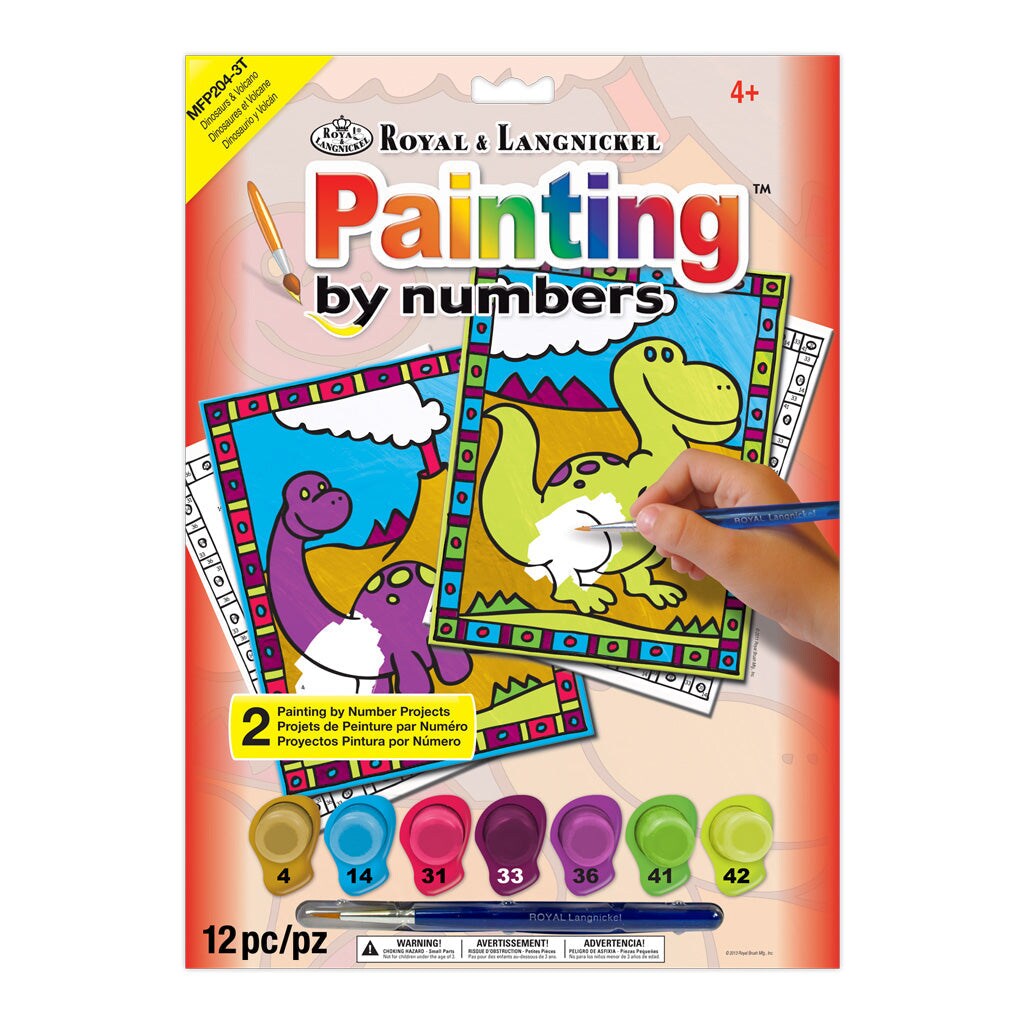 MFP204 | Painting by numbers™ Children's 12pc 8.75" x 11.75" Dinosaurs & Volcano Painting Project 2-Pack