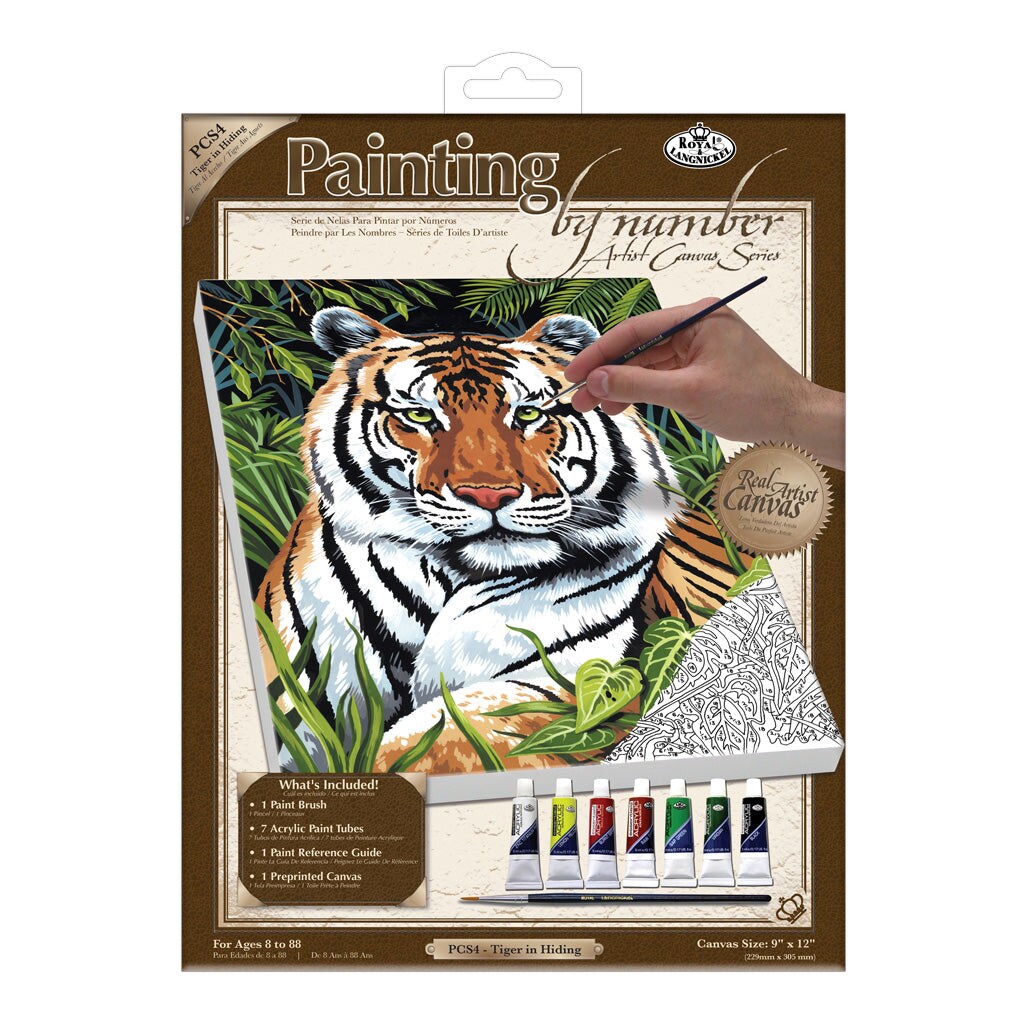 PCS4 | Painting by numbers™ 10pc 9" x 12" Tiger in Hiding Canvas Painting Project