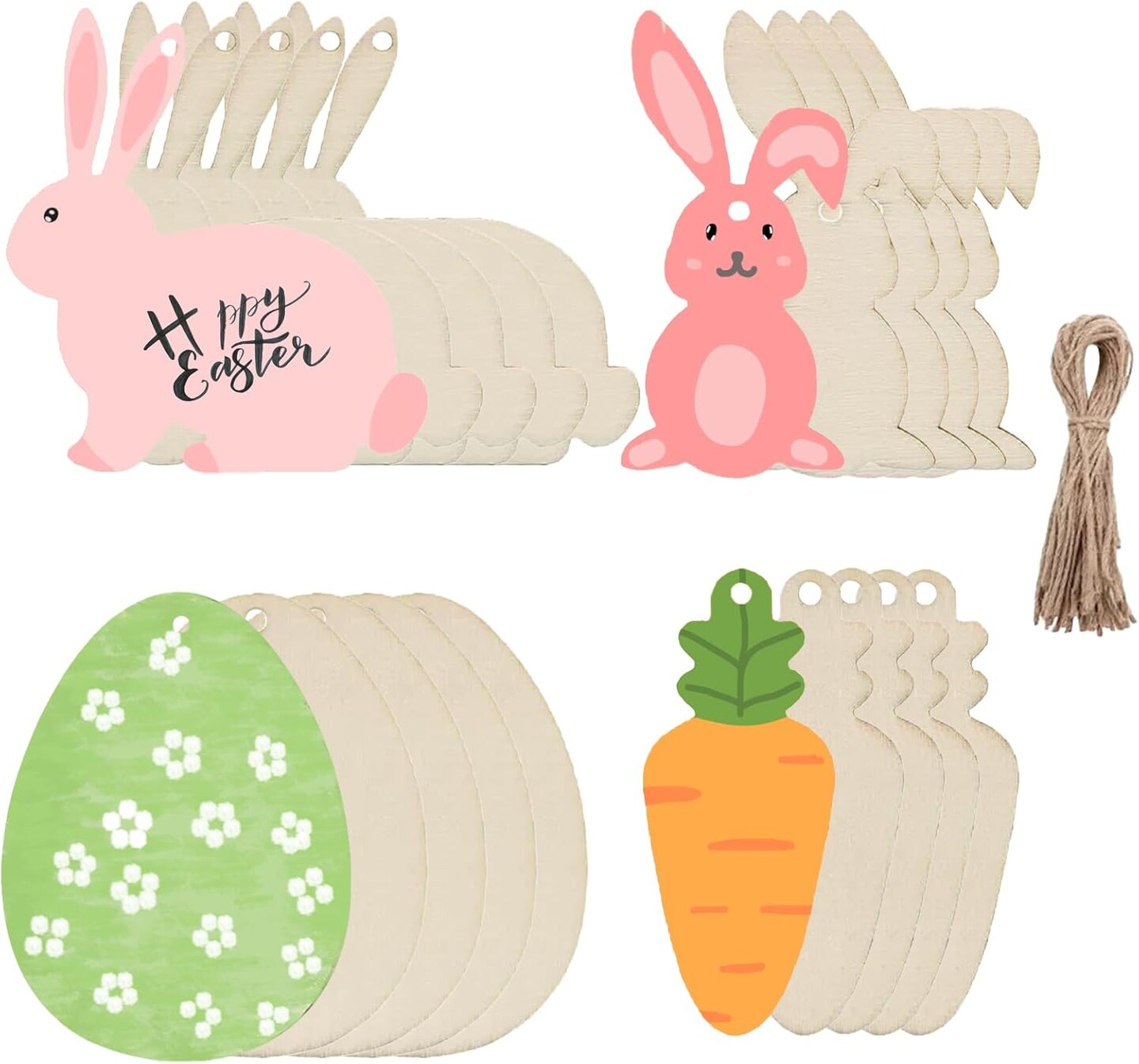 20Pcs Wooden Bunny Easter Crafts to Paint Easter Decoration