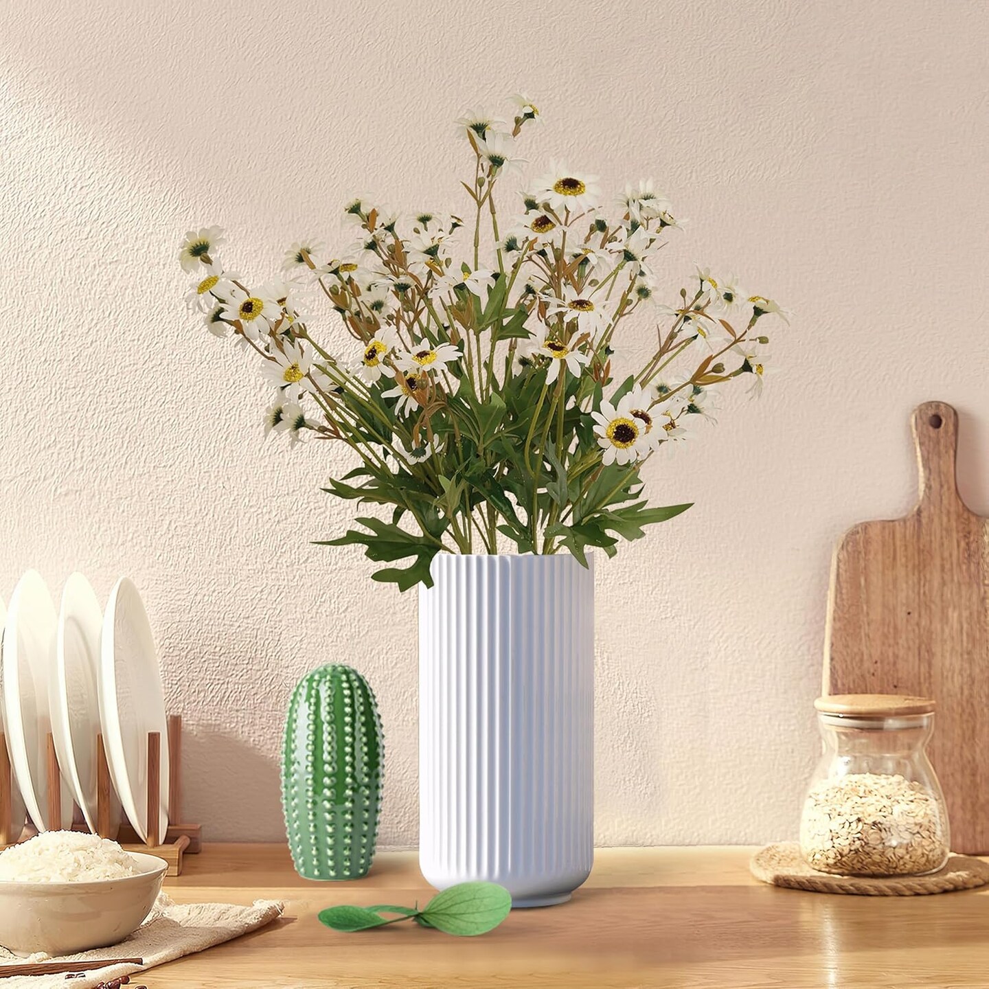 Summer White Daisy Artificial Flowers forTabletop Decor , Artificial White Daisies,6 Bouquets Fake Daisies Flowers,Faux Daisies for Home Table Centerpieces Arrangement Decoration (6, White)