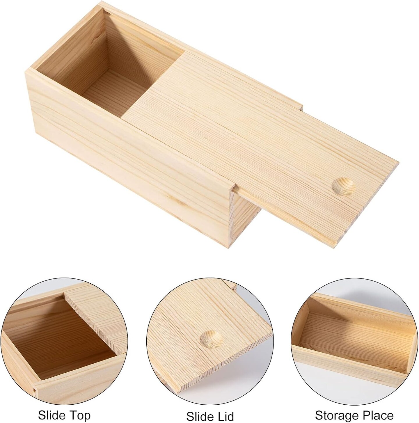 Unfinished Wooden Storage Box with Sliding Lid, 7.8&#x27;&#x27; x 3.9&#x27;&#x27; x 3.1&#x27;&#x27; Keepsake Box, Rustic Wood Gift Boxes for Art Hobbies, DIY Lovers, Desk Organizers and Christmas Decorations