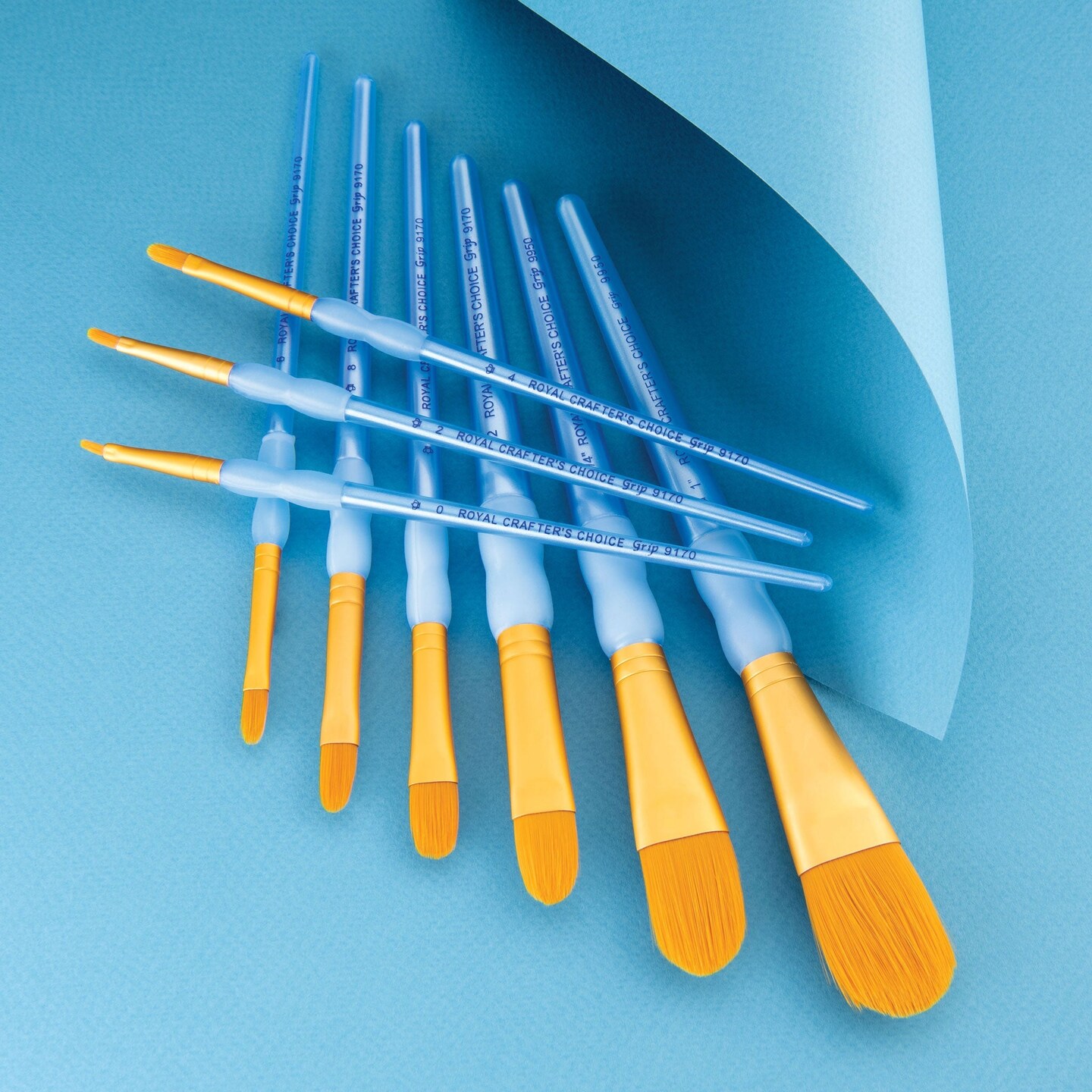 RCC 303 | Crafter&#x27;s Choice&#x2122; 9pc Golden Taklon Filbert/Oval Wash Brush Set