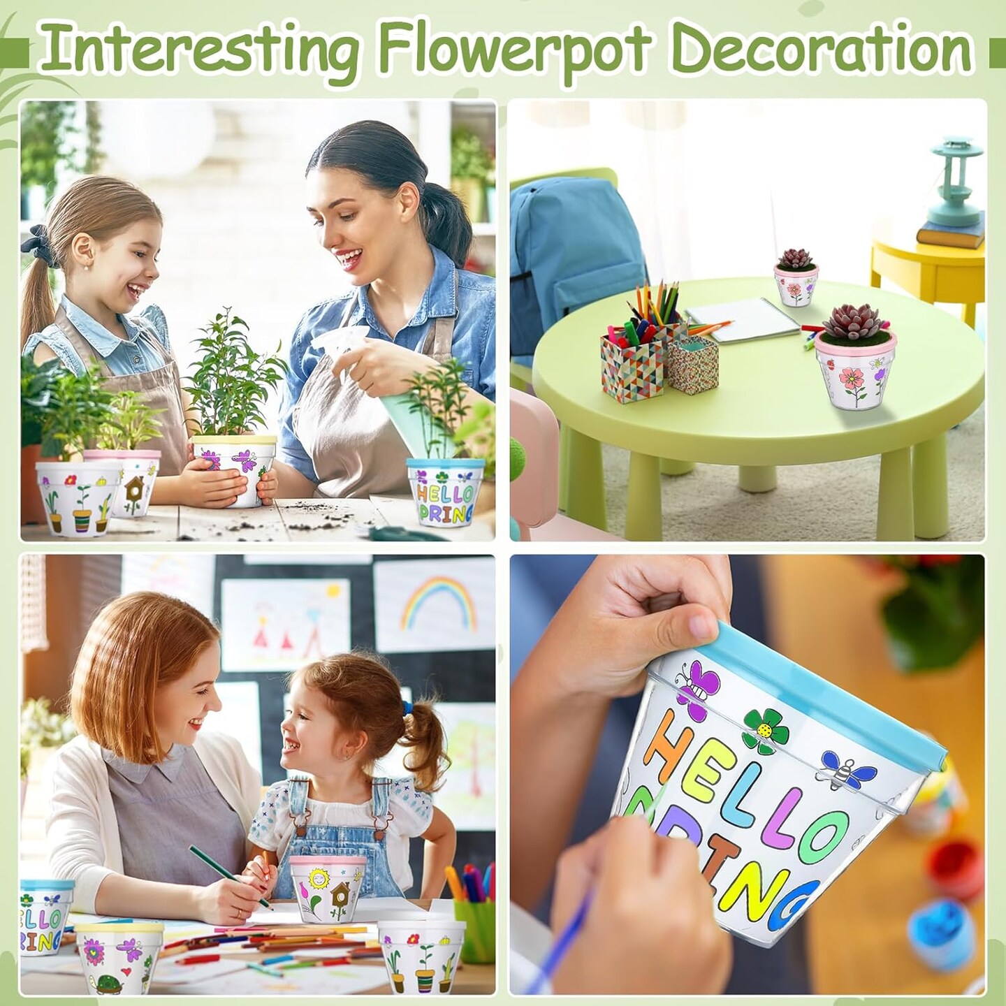 24 Pcs Spring Crafts for Kid Spring DIY Flower Pots with 24 Drawing Inserts and 4 Sheets Rhinestone Sticker