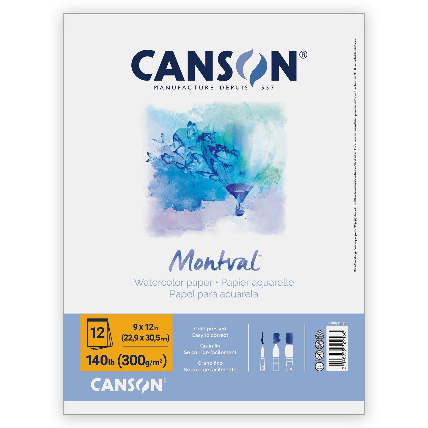 Canson Artist Series Montval Watercolor Pad 9"X12"-Fold Over, 12 Sheets