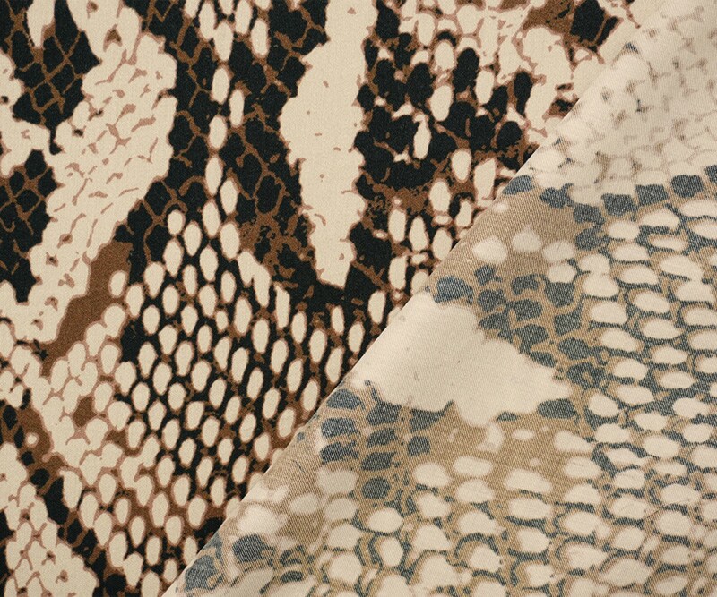 Brown-Multi Rayon Reptile Printed Twill Satin Woven Fabric By the Yard