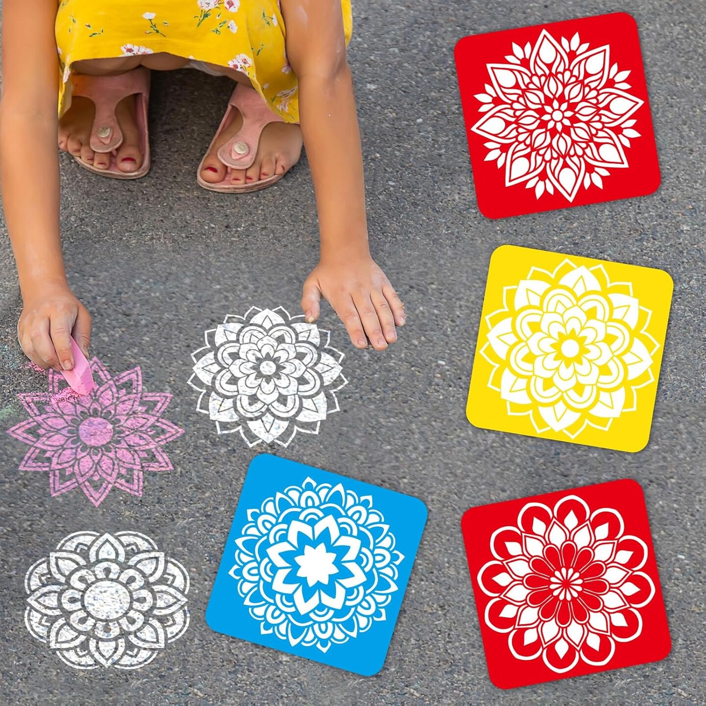 36-Piece Mandala Drawing Stencils – 8x8 in Reusable Sidewalk Chalk & Painting Templates for Kids, DIY Crafts, Floors, Fabric & Home Decor