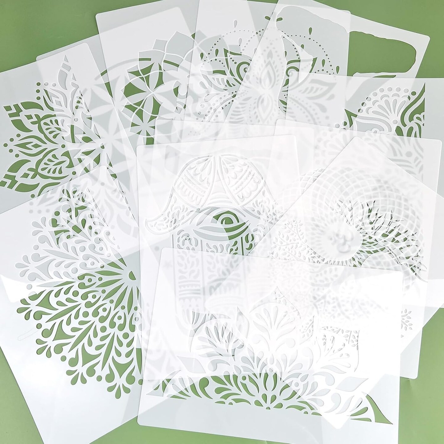 12-Piece Sacred Geometry Stencil Set (A4 8.3 x 11.7 Inch) – Hamsa, Om, Lotus, Mandala & Yoga Templates for Painting on Wood, Fabric, Walls & DIY Spiritual Crafts