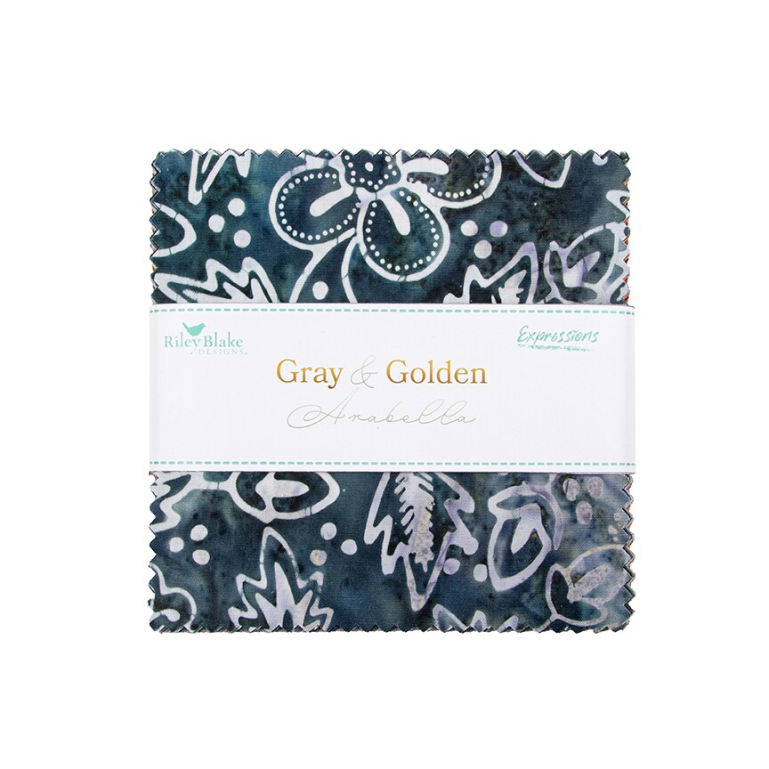 Expressions Batiks 5" Square Pack (Charm Pack / 5" Stacker) in Gray and Golden Arabella by Riley Blake Designs for Riley Blake (5-23526-42)