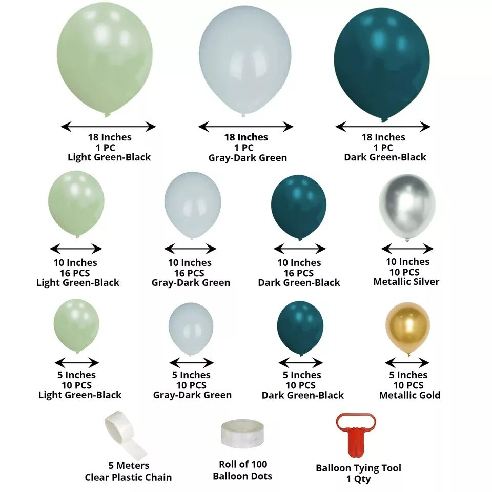 101 Green Gold Double Layer Latex Balloons Garland Arch Decorations Kit Party