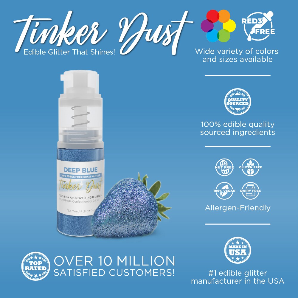 Bakell - Deep Blue Tinker Dust Edible Glitter (4g, 1x Spray Pump) for Food, Desserts, and Beverages!