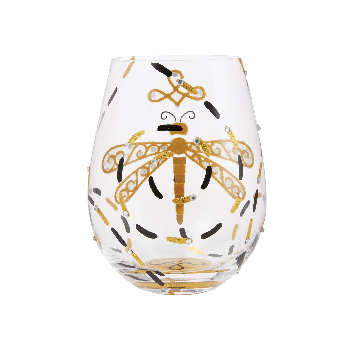 Lolita Dazzling Dragonfly Stemless Hand Painted Wine Glass