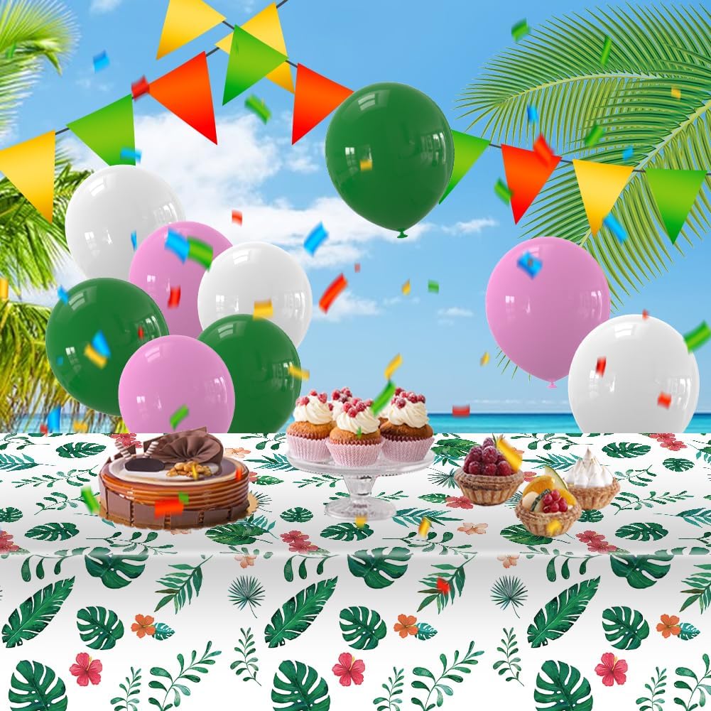 Hawaiian Table Cover, 3 PCS Hawaiian Luau Palm Leaves Disposable Plastic Rectangular Table Cover