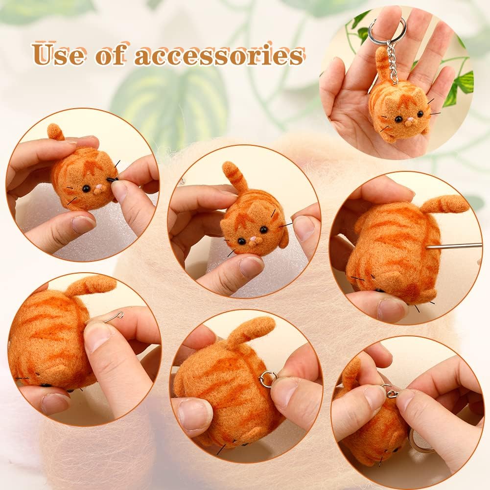 Needle Felting Kits, Needle Felting Starter Kit with Instructions, Felting Pad, Felting Wool, Felting Needles, Keychain and Split Ring for Craft Project and DIY Handmade