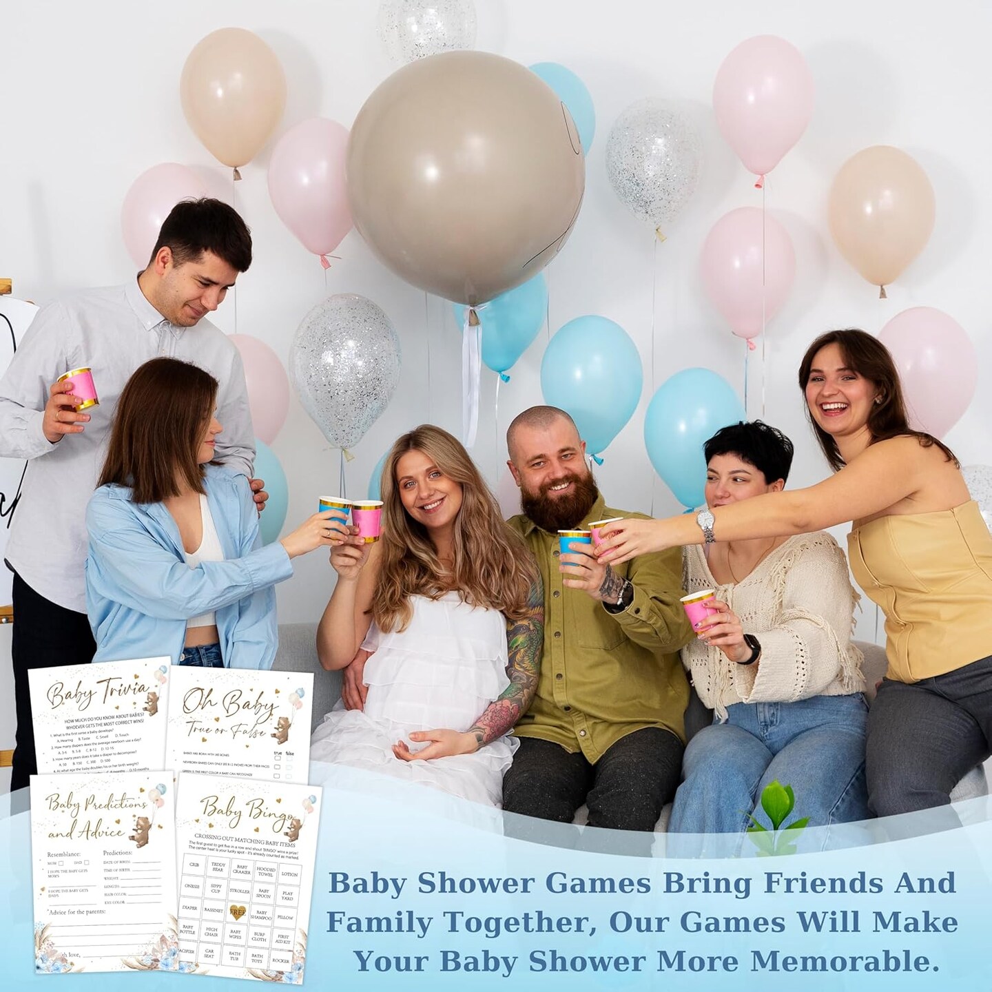 Baby Shower Game, 4 Games for 25 Guests, Baby Predictions and Advice, Baby Trivia, Oh Baby True Or False