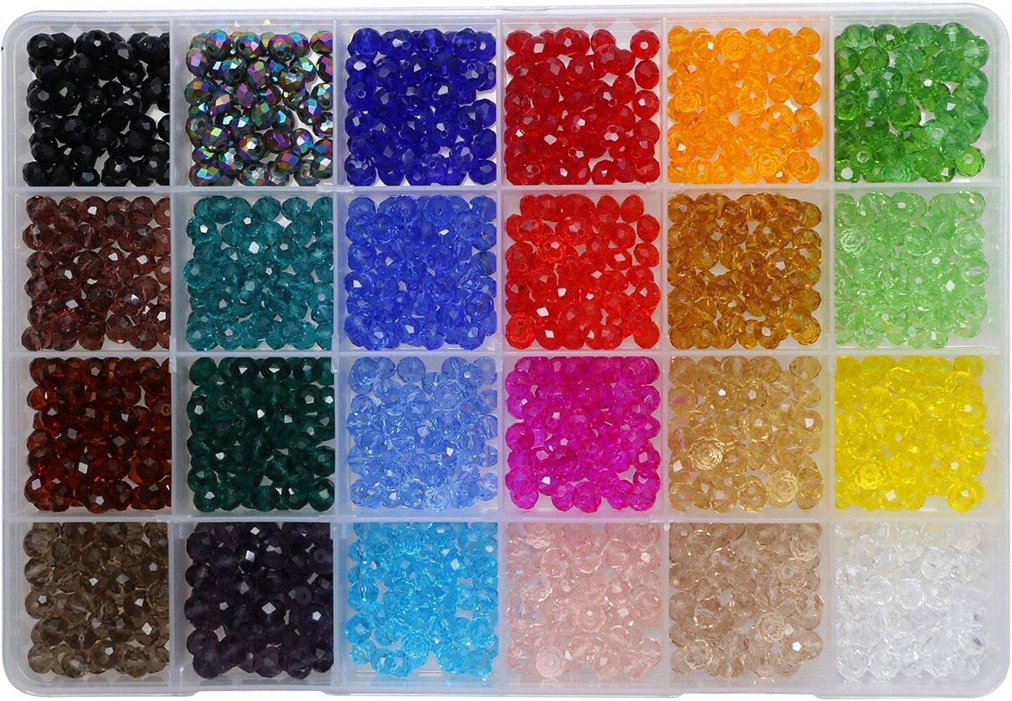 24 Colors 6mm Decorative Hand Briolette Faceted Rondelle Crystal Glass Beads with Hole for DIY Craft Bracelet Necklace Jewelry Making, 1200 Pieces/Box