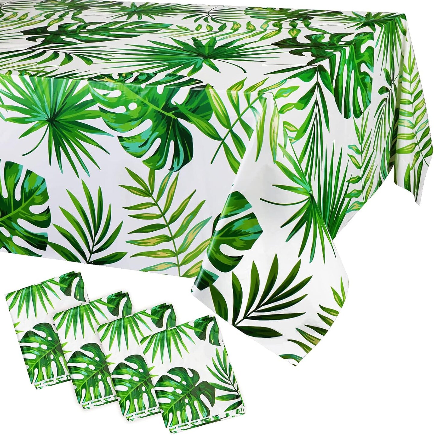 Hawaii Palm Leaves Tablecloths for Hawaiian Party Decoration, 4PCS Hawaii Luau Disposable Table Cloths Plastic Rectangular Aloha Tropical Table Covers for Safari Jungle Baby Shower Birthday Party
