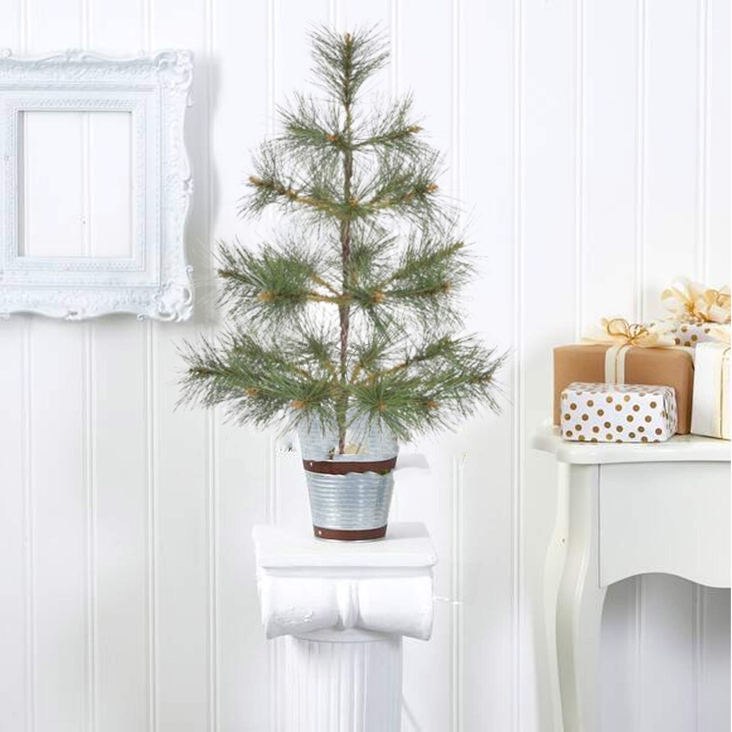 24 Inch Tabletop Pine Christmas Tree with Burlap Base Rustic Holiday Decor
