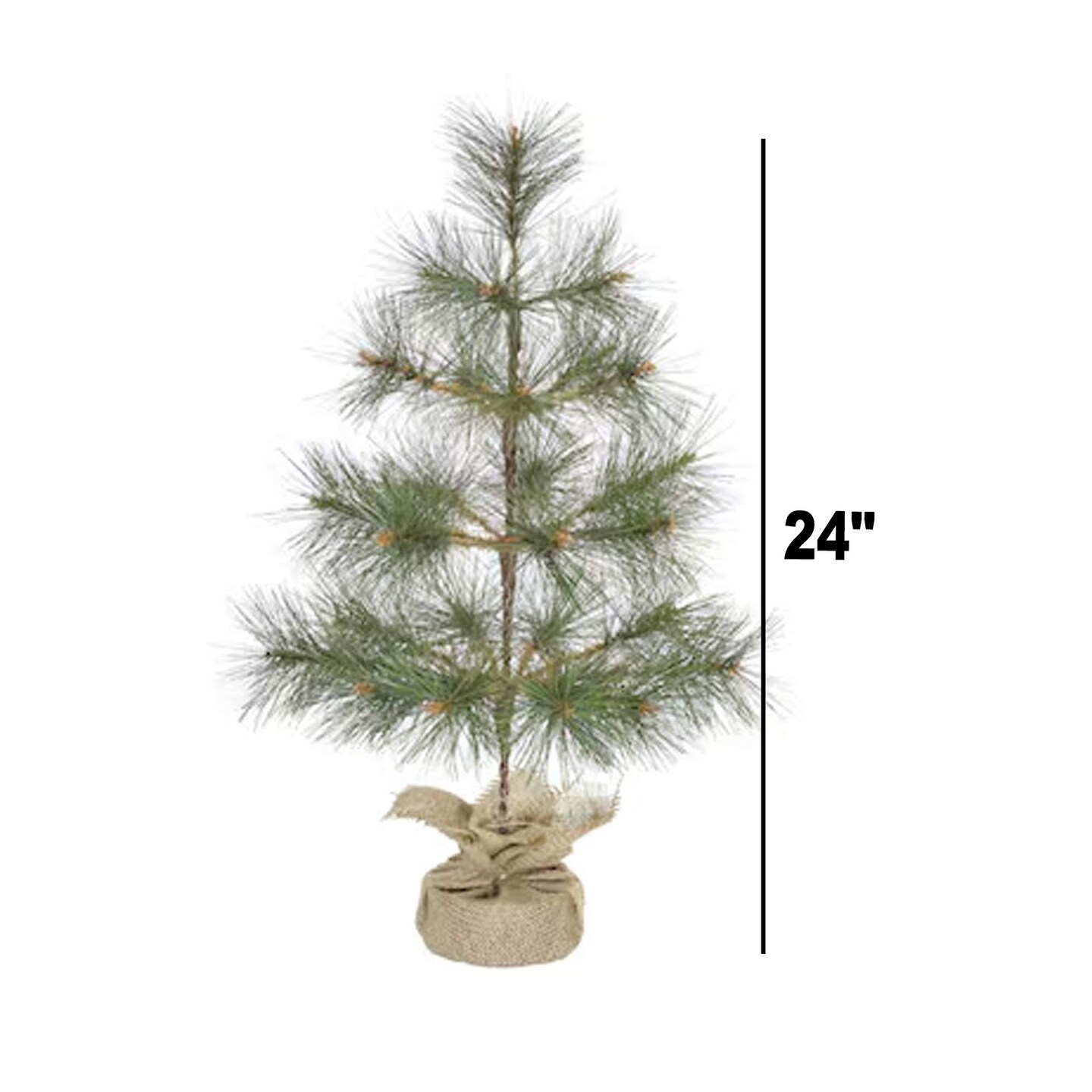 24 Inch Tabletop Pine Christmas Tree with Burlap Base Rustic Holiday Decor
