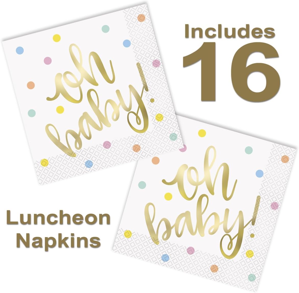 Oh Baby Lunch Plates and Napkins - Elegant Gold and White Baby Shower Disposable Set