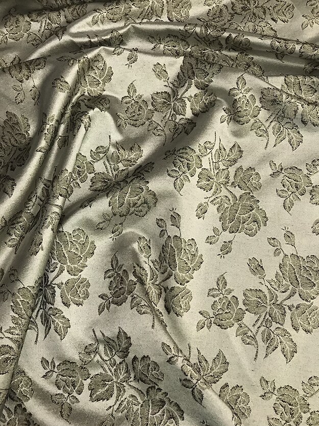 1 Yard Gray Metallic Rose Brocade Fabric Polyester Rough Texture 58/59 Inches Width