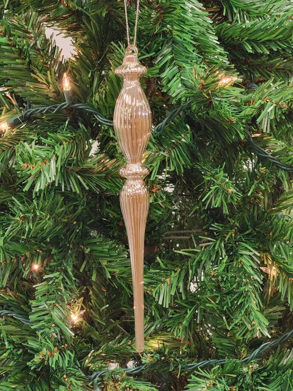 Gold Elongated Finial Glass Christmas Ornament