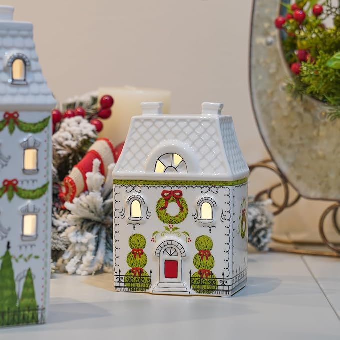 Party Decorations - 6IN Christmas House Décor with Led Lights Decorations Indoor Gift for Women Shelf Table Fireplace Mantel Decor 4 * 2.5 * 6 Inch