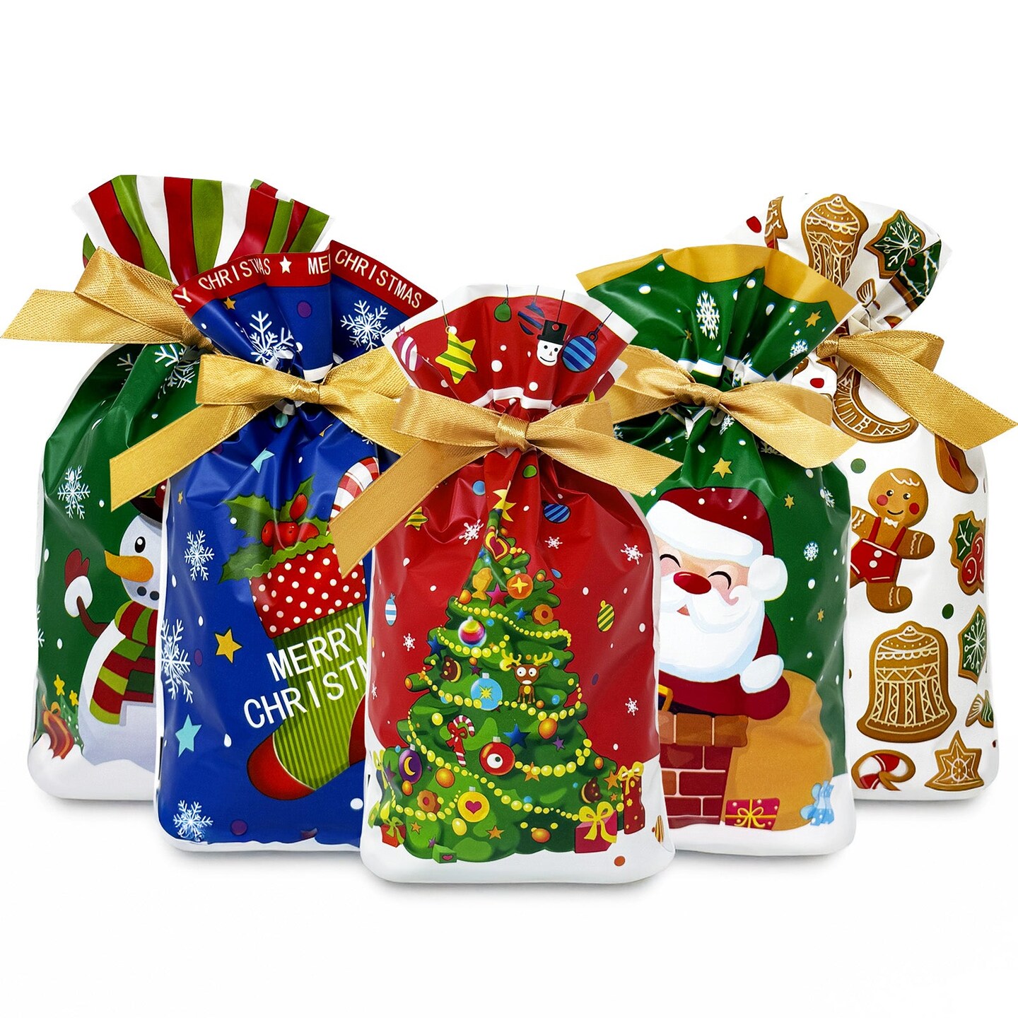 Wrapables Christmas Drawstring Treat Bags for Candy, Cookies, Treats, Gifts and Party Favors (50pcs)