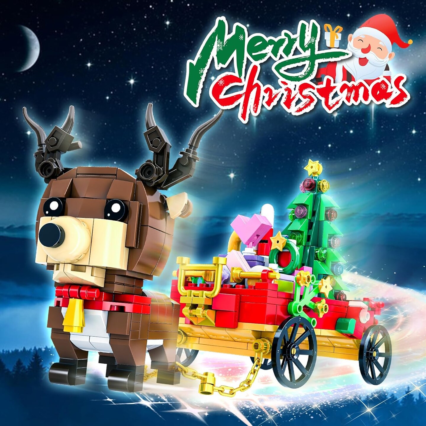 Santa&#x27;s Christmas Reindeer Building Block Kit, Cart Building Sets Christmas Playset Building Toy Ornaments Ideal Gift for Kids Boys Girls 6-12 Years Old (478 PCS)