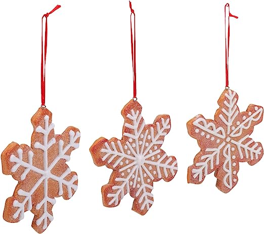 4&#x22; Gingerbread Snowflake Ornaments - Set of 3 Assorted - Festive Christmas Decorations