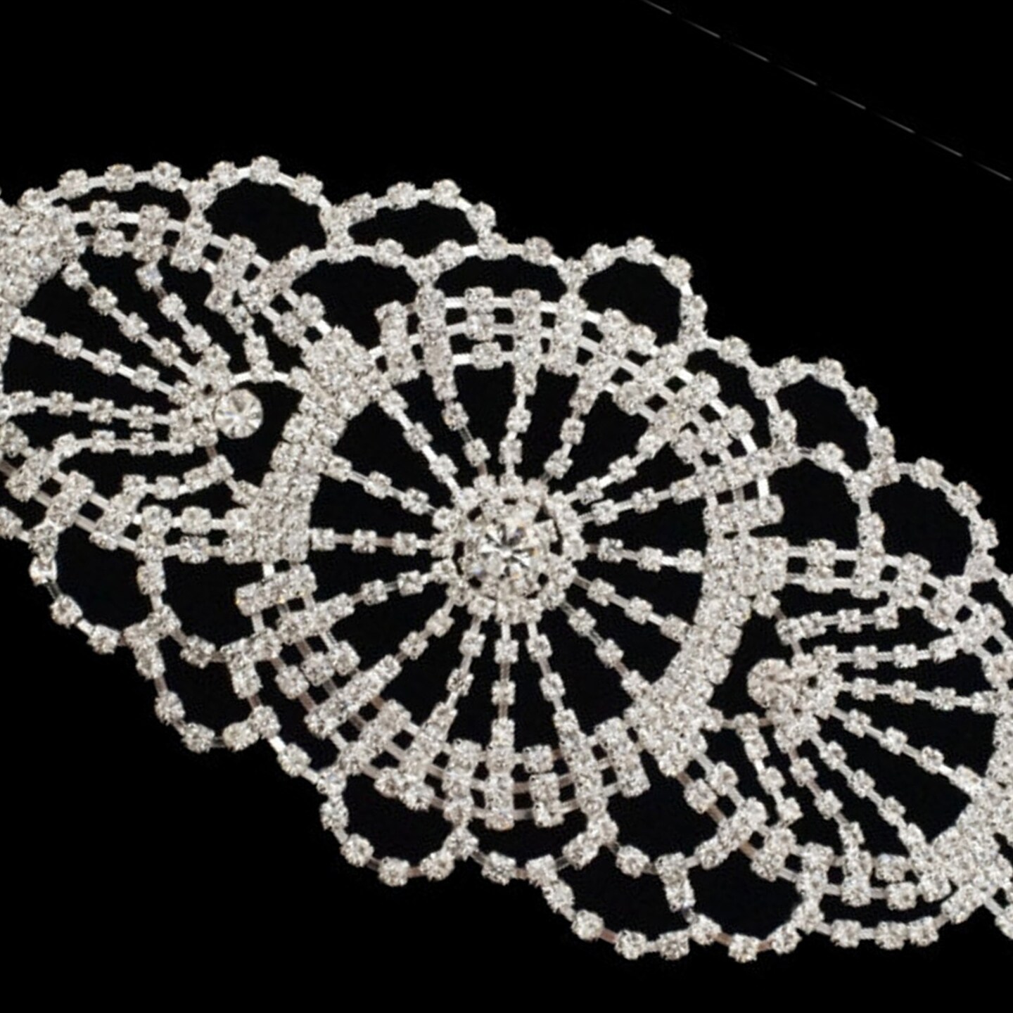 Silver Crystal Rhinestone Collar Bridal Trim 1 Applique