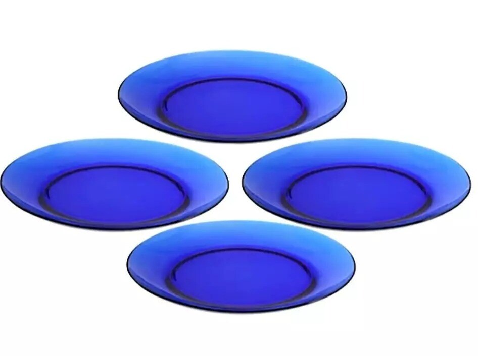 4 pc Cobalt Blue Glass Dessert Plate Glass Side Plate Set Bread Plate 9" Plates