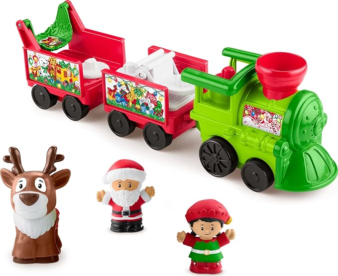 Little People Toddler Toy Musical Christmas Train with Santa Elf & Reindeer Figures for Pretend Play Kids Ages 1+ Years