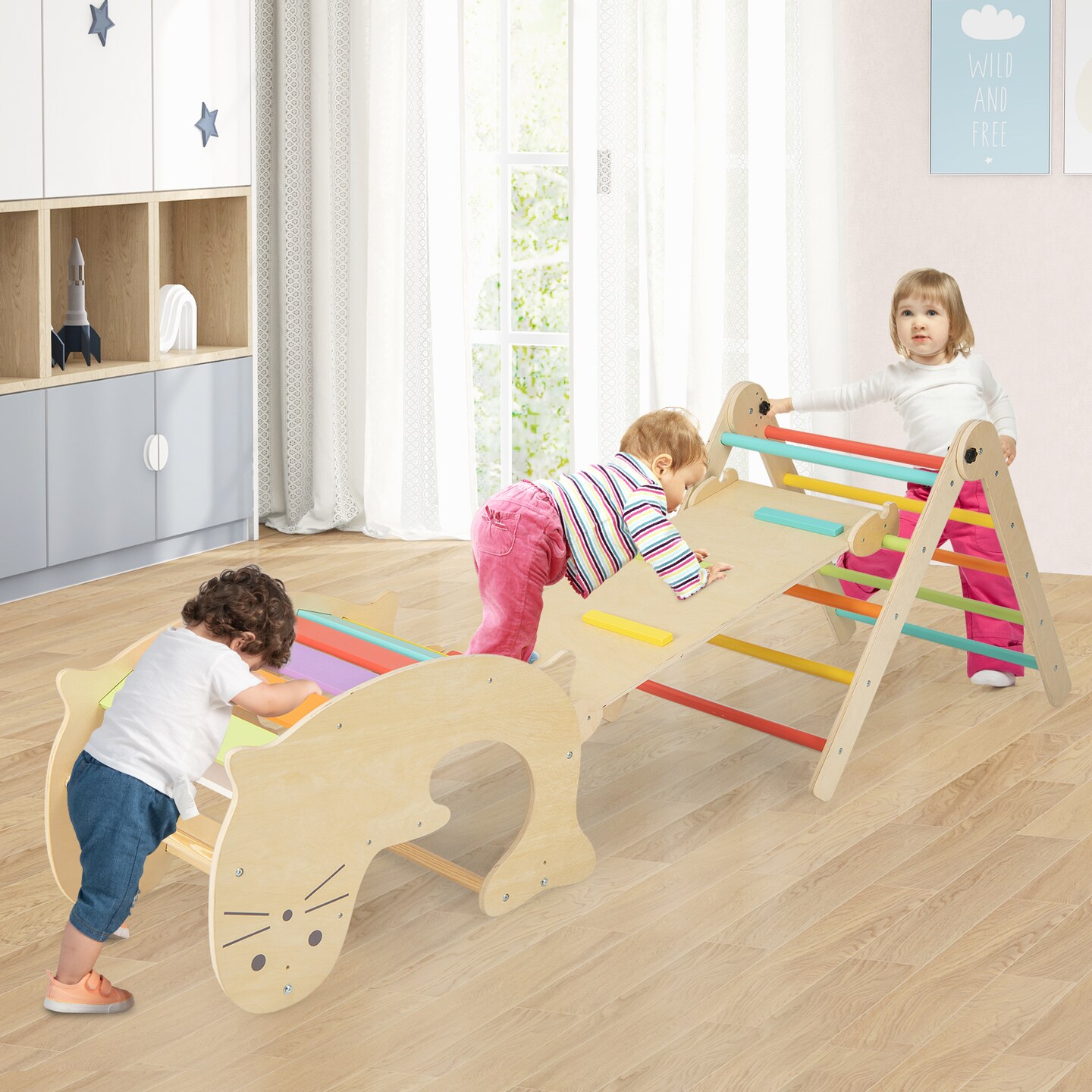 7-in-1 Indoor Climbing Toys for Toddlers with Reversible Ramp