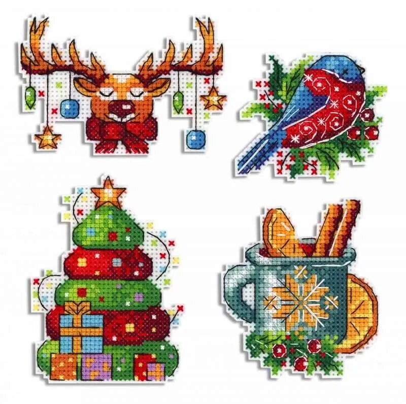 Winter. Christmas Magnets SR-581  Plastic Canvas Counted Cross Stitch Kit