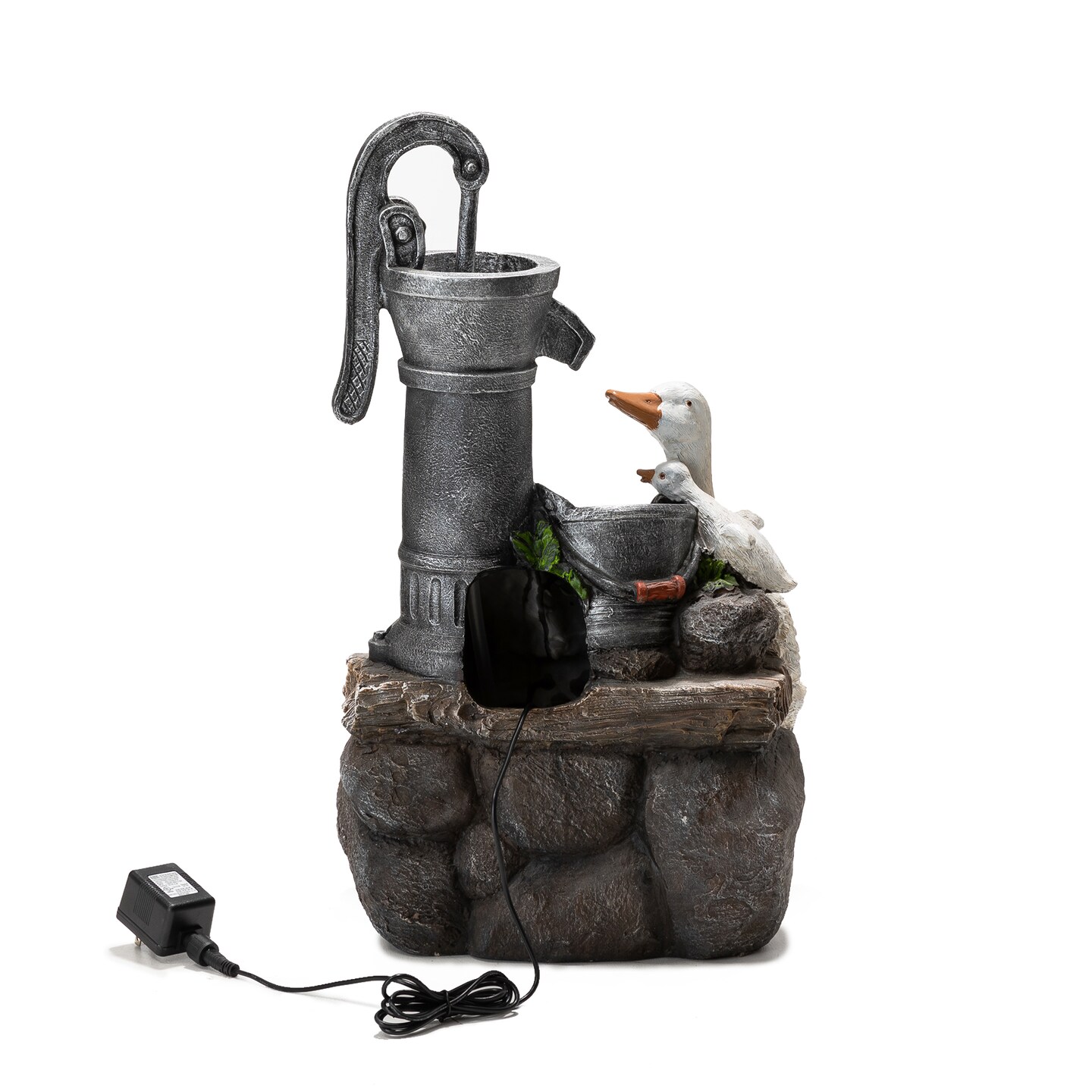 23.50"H Cute Duck Family Playing Around the Water Pump Polyresin Outdoor Fountain with Pump and LED Light