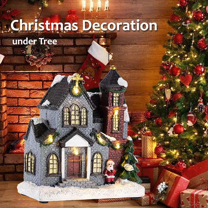 LED Lighted Christmas Collectible Buildings 6 inches Multicolor, Battery Operated