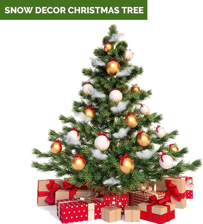 Christmas Village Tree Winter Wonderland Decorations- Multi-Use Cotton-Like Artificial Snow/Fake Cloud for Indoor Snow D&#xE9;cor, Miniature Scene Craft DIY, White Xmas