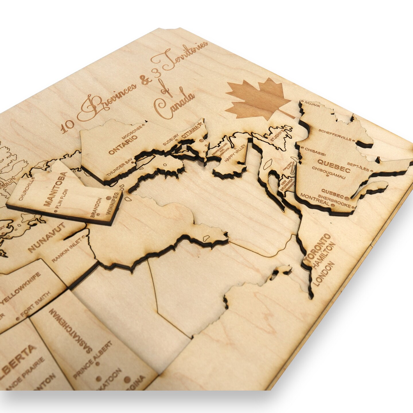 Canada Map - Puzzle Map - Art Kit - Raw Wood 18x12 Inches - 18 pieces - With Stand