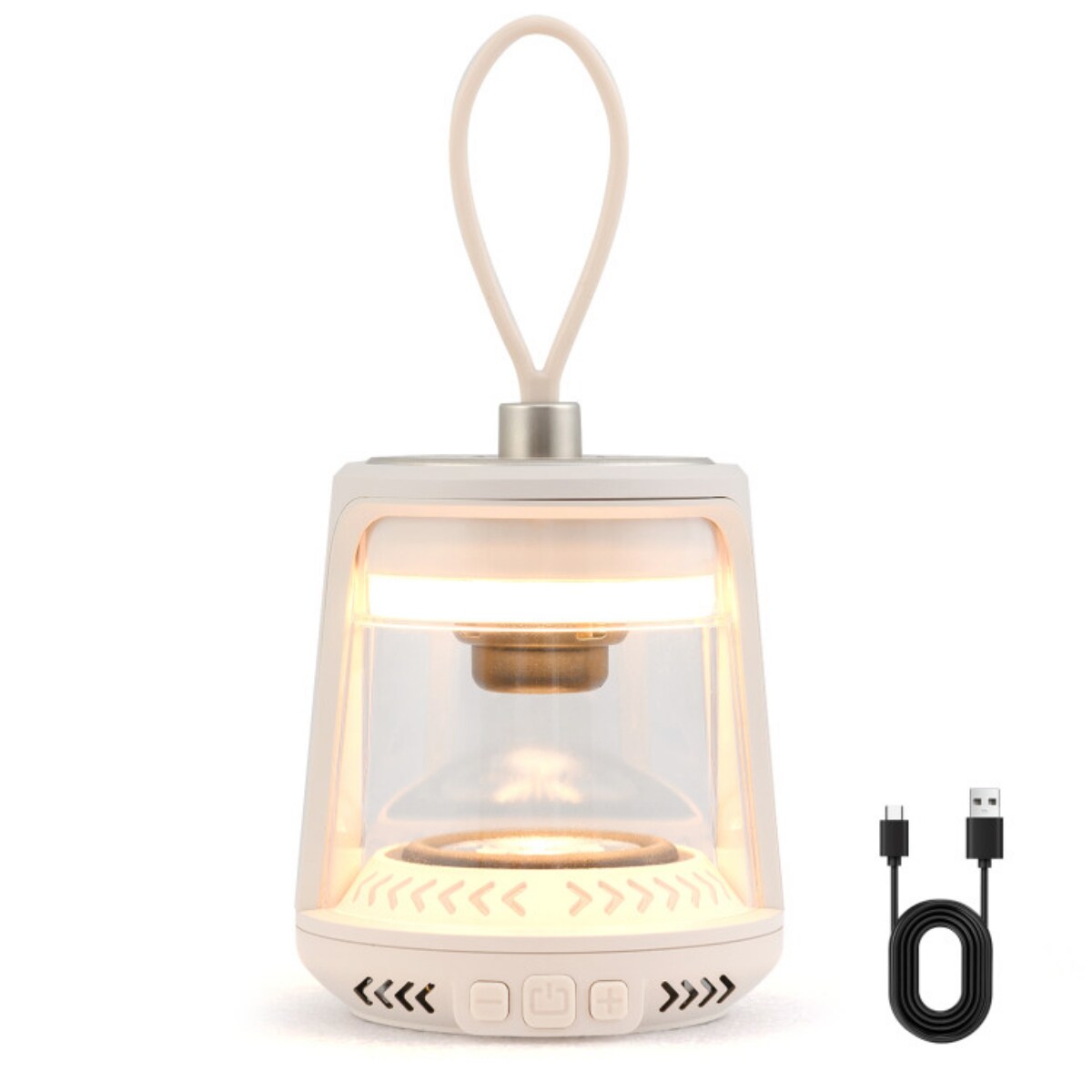 White ABS Camping Speaker Lantern with 360° Sound and Dimmable Light