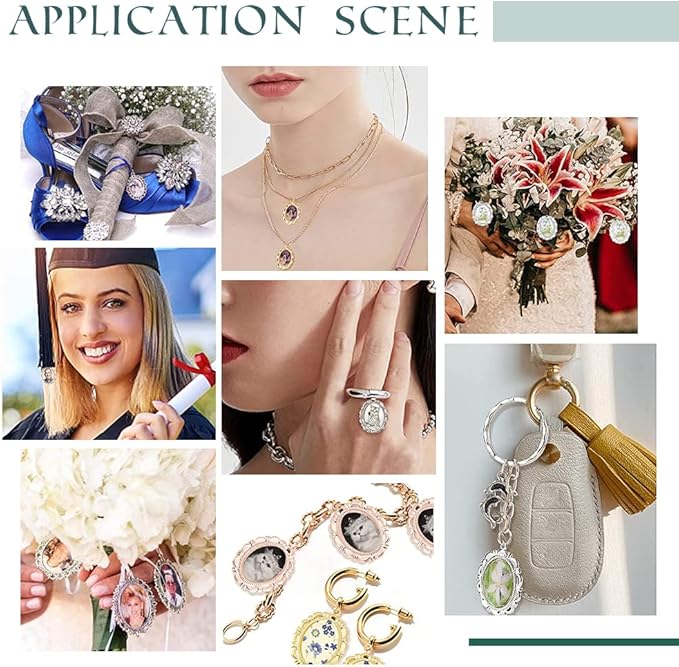 60pcs Pendant Tray Kit, 30pcs 5 Color Oval Pendant Blank Bezel, 30pcs 25 x 18mm Glass Cabochon Dome Tiles Clear Cameo Memorial Photo Pendant for Wedding Bouquet Graduation Photo Charm