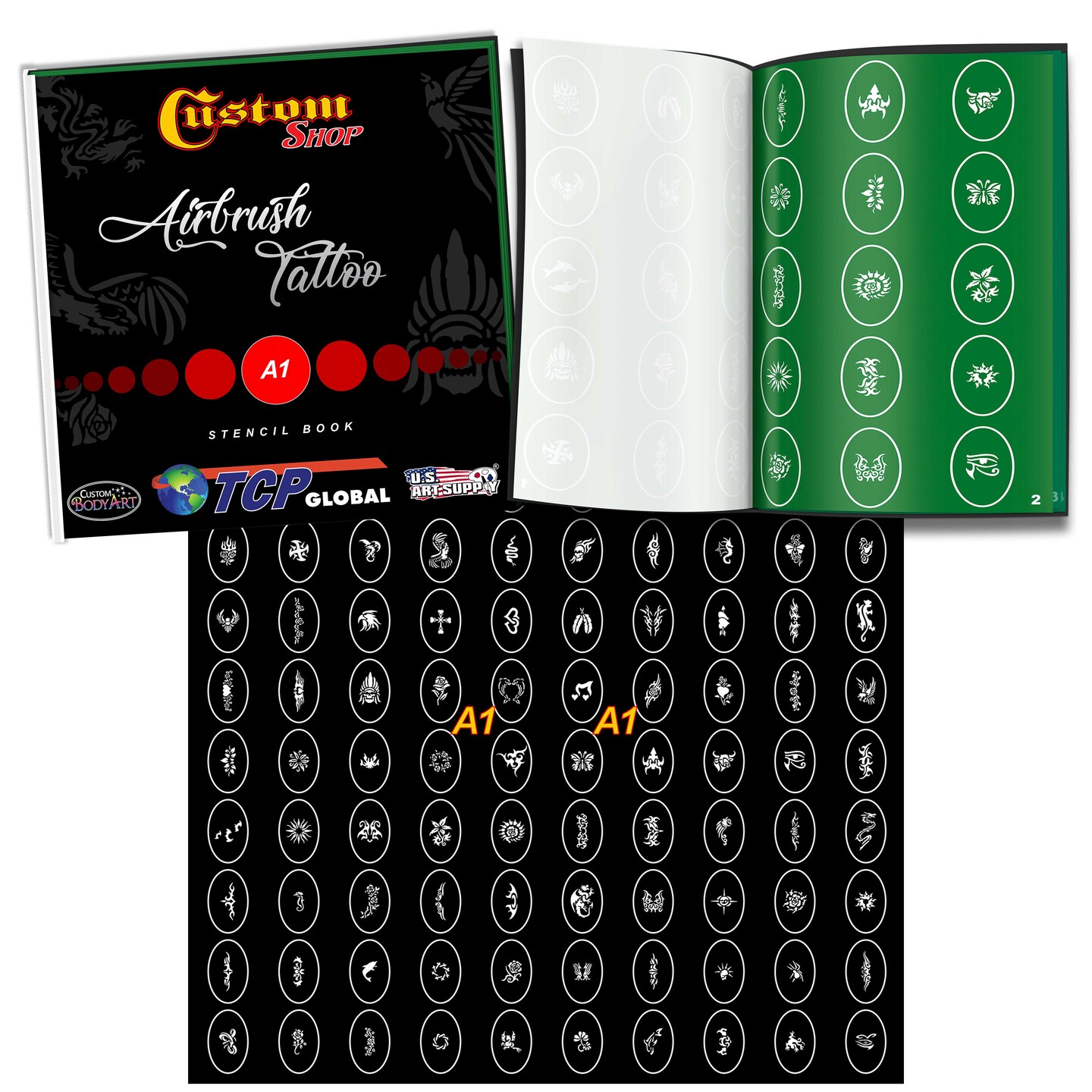 Body Art Airbrush System Compressor Temporary Tattoo Paint Kit 100 Stencil Set