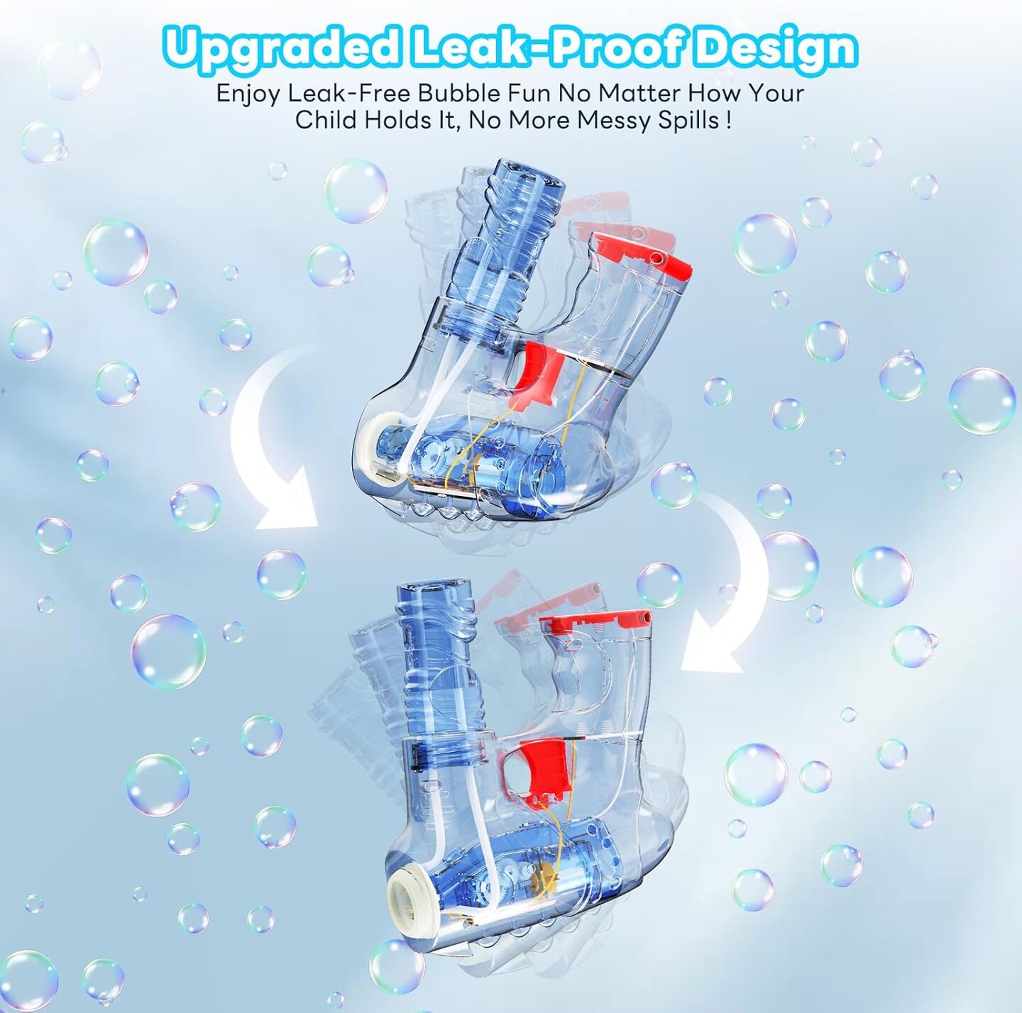 2 Pack Bubble Gun with 4 Refill Solution and 3 Colorful LED Light, Bubble Machine for Kids, Bubble Maker for Party Favors, Birthday Gift, Indoor Outdoor Toys